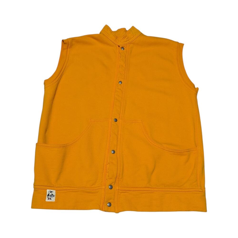 CHUMS Snap Button Down Fleece Vest Fishing Camping Hurricane Utah Orange Yellow